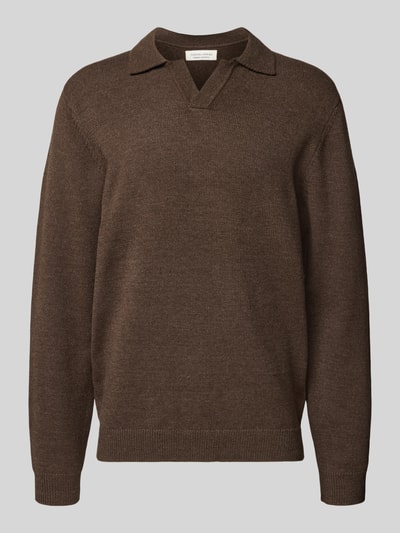 Casual Friday Regular fit shirt met lange mouwen en polokraag, model 'Karl' Donkerbruin - 2