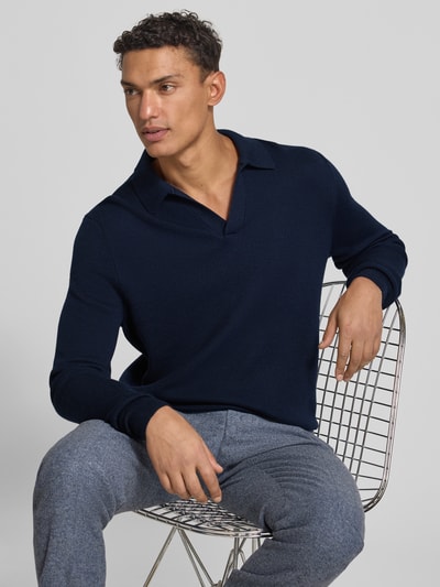 GRAN SASSO Gebreide pullover van scheerwol met platte kraag en V-hals Marineblauw - 3