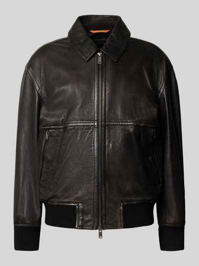 BOSS Orange Regular Fit Lederjacke aus echtem Schafsleder Modell 'JOBERG' Dunkelbraun 2