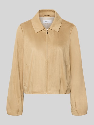 Produktfoto, Regular Fit Blazer in Leder-Optik von comma, krój regular fit, beżowy, kołnierz, zamek, kieszenie, materiał z elastycznym dodatkiem