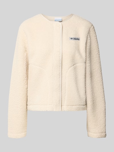 Produktfoto, cremefarbene Jacke mit Label-Patch Modell 'Panorama' von Columbia, Fleece, Rundhalsausschnitt, seitliche Eingrifftaschen, gerade Passform