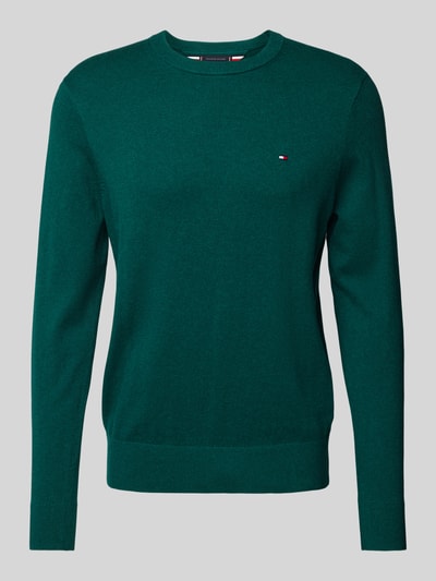 Tommy Hilfiger Sweter z dzianiny z wyhaftowanym logo model ‘PIMA’ Butelkowy zielony 1