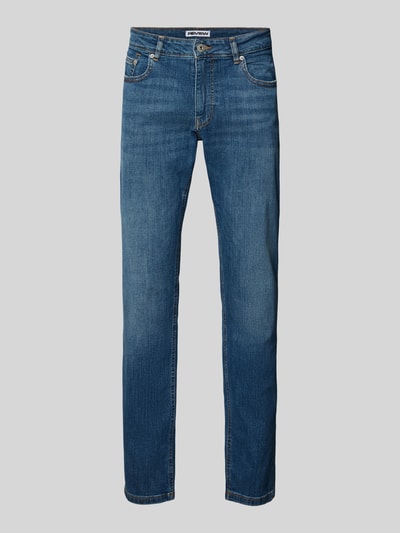 Produktfoto, Bequeme Slim Jeans mit klassischen Five-Pocket-Design von REVIEW in blauer Waschung, Baumwoll-Elasthan-Mix, Slim Fit