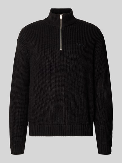 REVIEW Strickpullover mit Stehkragen und Reißverschluss Black 2