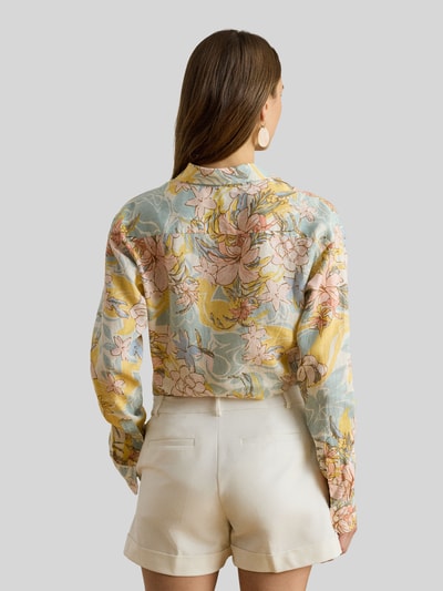 Lauren Ralph Lauren bluzka lniana o kroju relaxed fit z czystego lnu z kwiatowym wzorem na całej powierzchni Jasnoniebieski melanż 5