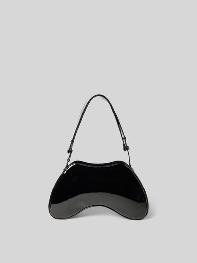 Produktfoto, schwarze Shoulder Bag mit Logo-Detail von Diesel, glatte Oberfläche, schmaler Schulterriemen, klar definierte Form, 17x12x7 cm