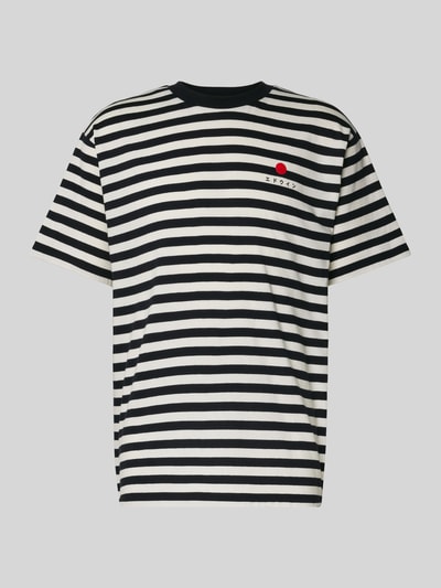 Edwin T-shirt met stitchingdetail, model 'BASIC STRIPE' Zwart - 2
