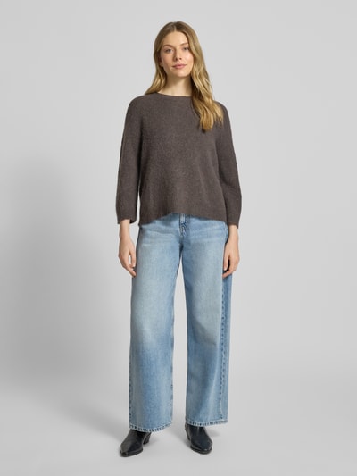 Oui Relaxed fit pullover met alpaca in gebreide look Donkerbruin - 1