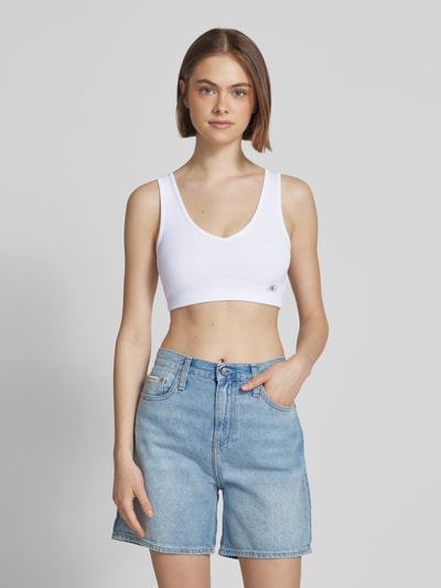 Calvin Klein Jeans Bralette mit Label-Patch und V-Ausschnitt Weiss 4
