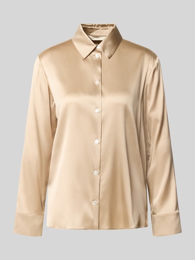 Productfoto, Regular Fit Langarmbluse aus Seinen-Mix model 'NAVETTA' van MM by Max Mara, glanzende beige stof, gladde textuur