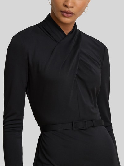 Lauren Ralph Lauren Midi-jurk met gedrapeerde wikkelcol Zwart - 3