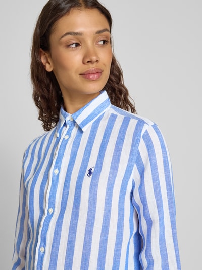 Polo Ralph Lauren Classic Fit Leinenhemdbluse mit Logo-Stitching Blau 3