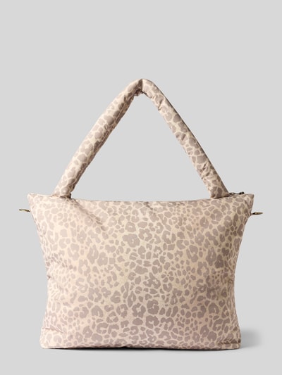 Produktfoto, Damen Handtasche im Allover-Look Modell 'Puffy Diaper Bag' von STUDIO NOOS, Hauptfach mit Reißverschluss, Label-Detail, Tragehenkel, Breite 57 cm, Länge 42 cm, Tiefe 9 cm, Schulterriemen 74 cm, beige mit heller Leopardenmuster-Textur