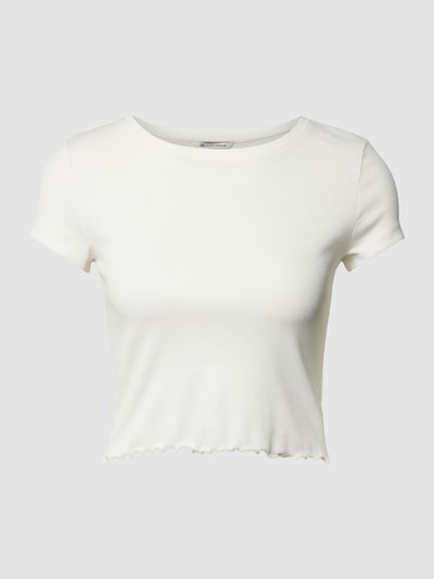 Tom Tailor Denim Cropped T-Shirt mit Muschelsaum Offwhite 2