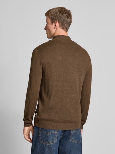 Only & Sons Regular Fit Troyer aus Baumwoll-Viskose-Mix Modell 'LOUI' Dunkelbraun Melange 5