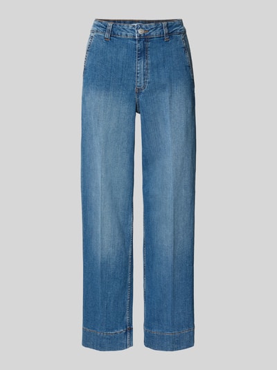 Productfoto, Wide Fit Jeans met steekzakken model 'Komma' van B.Young, blauwe elastische katoenmix, zichtbare knoop- en ritssluiting