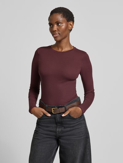 Jake*s Casual Shirt met lange mouwen in riblook met ronde hals Aubergine - 4