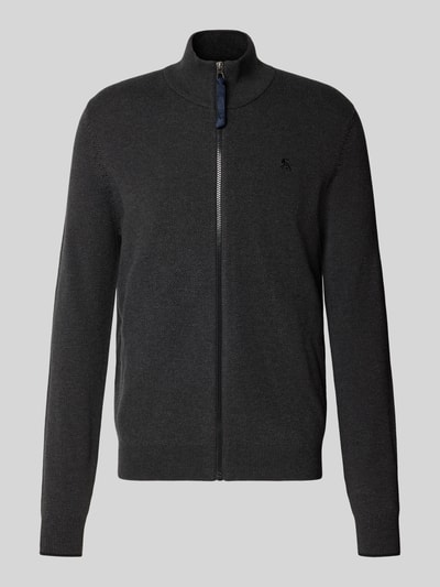 Produktfoto, Strickjacke in Two-Tone-Machart mit Reißverschluss von LERROS, reine Baumwolle, Regular Fit, Stehkragen, dunkelgraue Farbstruktur