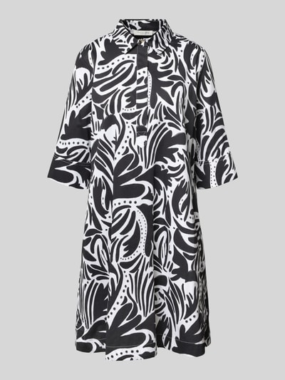 Produktfoto, Knielanges Hemdblusenkleid mit verdeckter Knopfleiste von Christian Berg Woman aus Reine Baumwolle, Straight Fit, halbarm, schwarz-weißes abstraktes Muster, strukturierte Oberfläche, Hemdblusenkragen, Knielänge