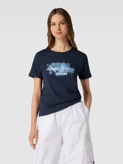 Pepe Jeans T-shirt met vaste mouwomslagen, model 'GOLDIE' Marineblauw - 4