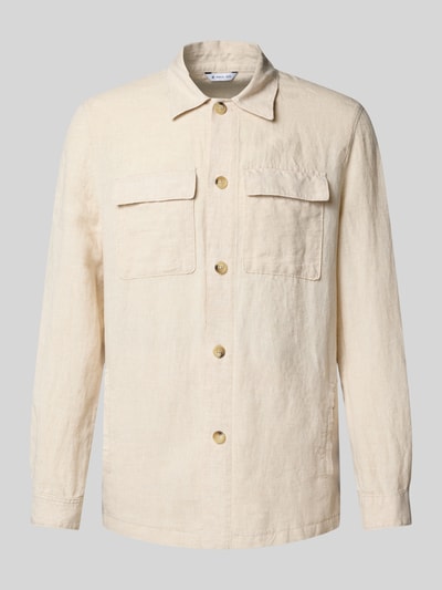 Manuel Ritz Regular fit linnen overhemdjack met klepzakken op de borst Offwhite - 2