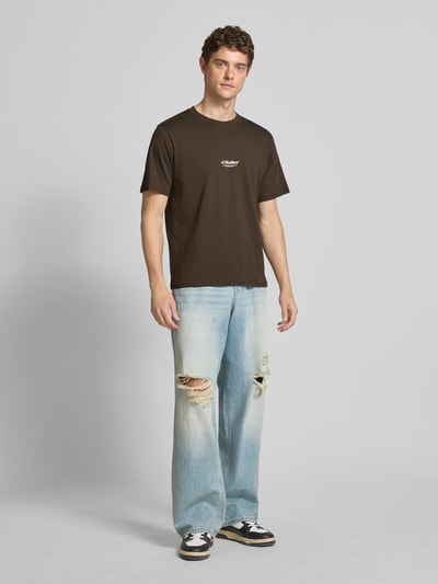 Jack & Jones T-shirt met ronde hals, model 'SOHO' Donkerbruin - 1