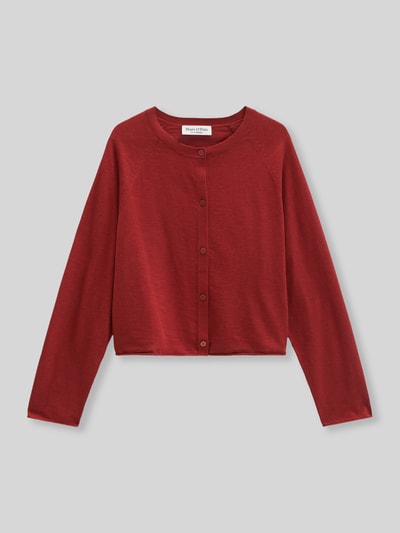 Produktfoto, Relaxed Fit Strickjacke aus Baumwoll-Leinen-Mix von Marc O'Polo, Optik: Unifarben, Passform: Relaxed-Fit, Rundhals, Langarm, Verschluss: Knopfleiste, glatte Textur, rot
