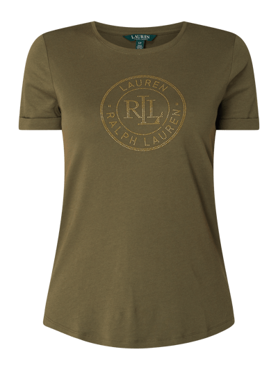 Lauren Ralph Lauren T-shirt z logo z ozdobnych kamieni model ‘Hailly’ Khaki 2