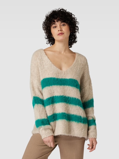 miss goodlife Gebreide pullover met streepmotief van een mix van wol en alpaca Beige - 4