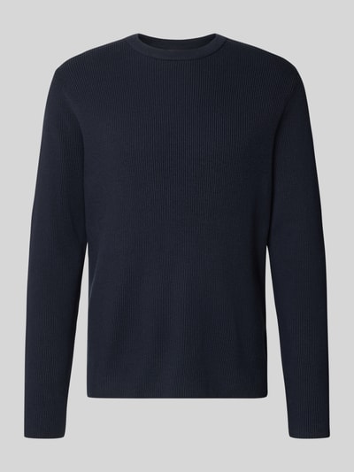 Produktfoto, Slim Fit Strickpullover Baumwoll-Mix von Lindbergh, krój slim fit, mieszanka bawełny, efekt prążkowania, okrągły dekolt, kolor ciemnogranatowy