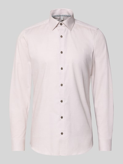 Produktfoto, Slim Fit Businesshemd aus Baumwoll-Mix mit Kentkragen von OLYMP Level Five, helles Uni-Design, lange Ärmel, Knopfleiste, strukturierte Oberfläche.