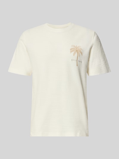 Produktfoto, T-Shirt mit Motiv-Print und Rundhalsausschnitt von JACK & JONES, Baumwoll-Leinen-Mix, Regular Fit, dezente Textur, helle Farben