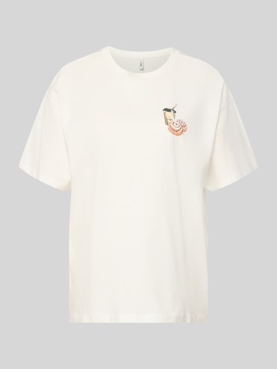 Produktfoto, Regular Fit T-Shirt aus reiner Baumwolle Modell 'VIVVI' von Only, Optik: Unifarben, Motiv-Print, Rundhals, Kurzarm, Jersey, Baumwolle-Mix, weiße glatte Oberfläche