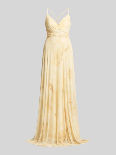 Produktfoto, Regular Fit Abendkleid mit V-Ausschnitt von Jake*s Cocktail in hellem Gelb mit zarten Raffungen und fließender Textur, Elastischer Material-Mix