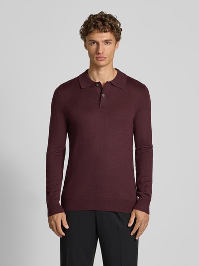 Christian Berg Men Slim fit gebreide pullover van wolmix Donkerrood gemêleerd - 4