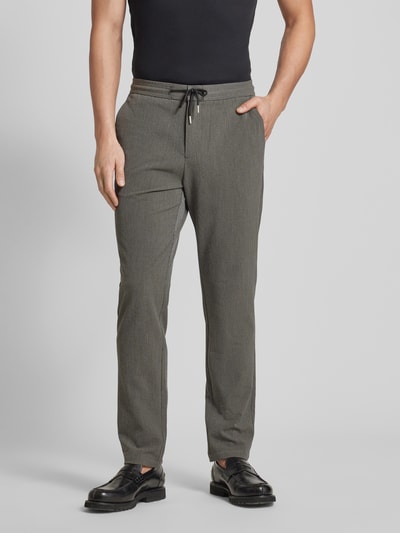 Lindbergh Tapered fit stoffen broek met fijn gestructureerd motief Antraciet - 4