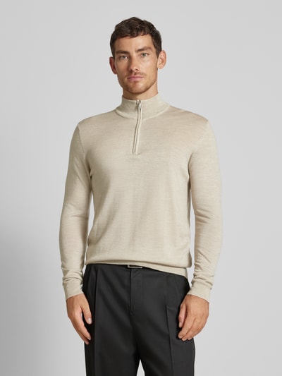 Profuomo Wollen pullover met schipperskraag Beige - 4