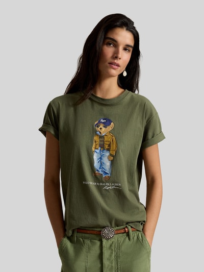 Polo Ralph Lauren męski t-shirt o kroju regular fit z nadruk polo bear model 'BEAR TEE' Oliwkowy 4