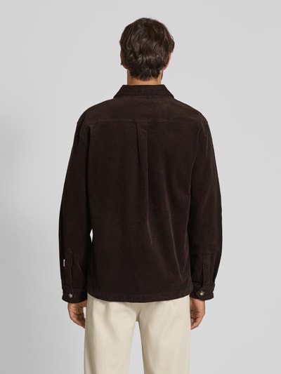 Lindbergh Modern fit overhemdjack met borstzak, model 'Superflex' Donkerbruin - 5