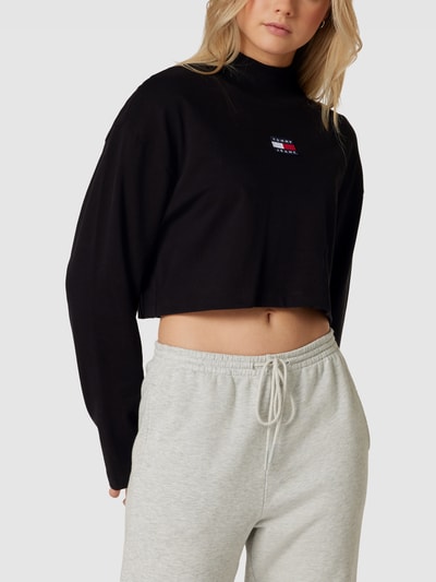 Tommy Jeans Cropped Longsleeve mit Label-Patch Modell 'BADGE' Black 4