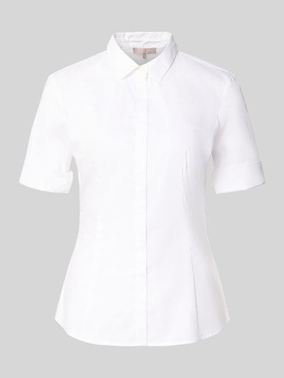 Produktfoto, weiße Slim Fit Bluse mit Knopfleiste von Christian Berg Woman Selection, Baumwoll-Mix mit Stretch, Hemdblusenkragen, kurze Ärmel