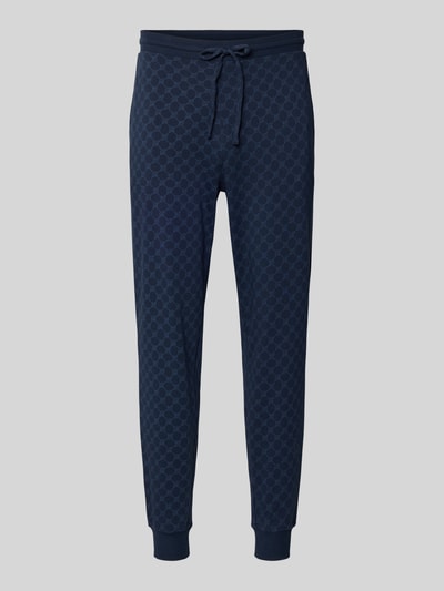 Produktfoto, Sweatpants mit Logo-Muster und elastischem Bund von JOOP! Collection in Dunkelblau, Reine Baumwolle, Regular-Fit, Innenbeinlänge 75 cm.