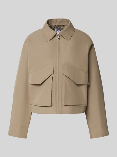 Jake*s Casual Jack met platte kraag en klepzakken Taupe - 2