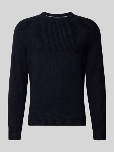 Brax Gebreide pullover met ribboorden, model 'Rick' Marineblauw - 2