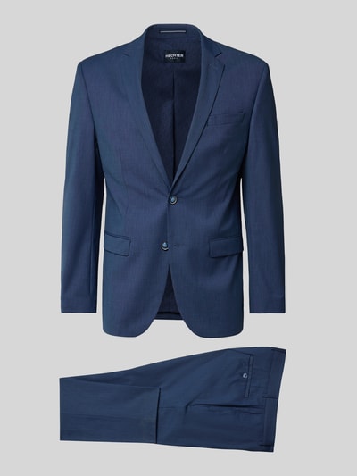 Produktfoto, Regular Fit Anzugjacke mit Schurwoll-Anteil von HECHTER PARIS, granatowa, elastyczna tkanina, klapy, dwurzędowe zapięcie, kieszeń na piersi, długość tyłu 73 cm, szerokość ramion 46 cm, długość rękawa 63 cm, szerokość pasa 45 cm, długość nogawki 83 cm, gładka tekstura