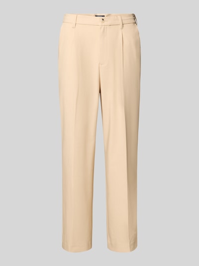 Productfoto, Straight Fit Stoffhose met viscose-aandeel van MCNEAL, beige kleur, elastische stof, steekzakken, achterzakken, bandplooien.