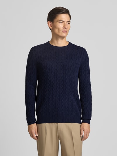 Christian Berg Men Slim Fit Strickpullover aus reinem Kaschmir mit Zopfmuster Marine 4