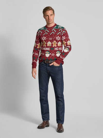 Lindbergh Strickpullover im Allover-Look Modell 'Santa' Bordeaux 1