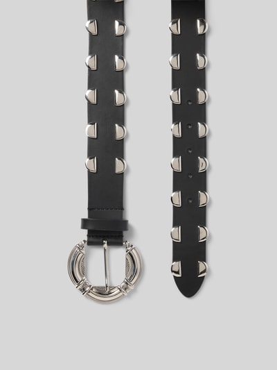 Produktfoto, Gürtel mit Dornschließe von Iro, schmale Passform, Nietenbesatz, Motiv-Prägung, metallic-glänzendes Schwarz, 94 cm Breite