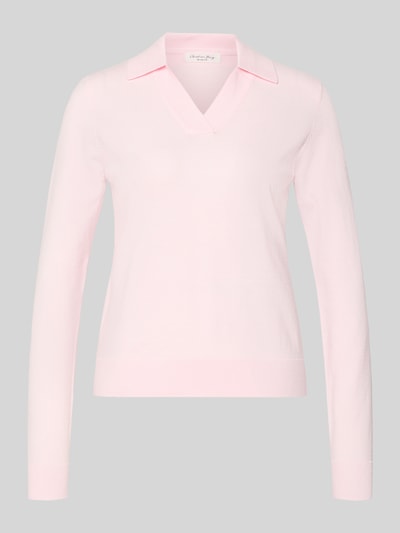 Produktfoto, Regular Fit Longsleeve aus Viskose-Mix mit Polo-Kragen von Christian Berg Woman, krój regular fit, wygląd dzianiny, jasnoróżowy kolor, długość pleców w rozmiarze S: 54 cm, długość rękawa w rozmiarze S: 62 cm